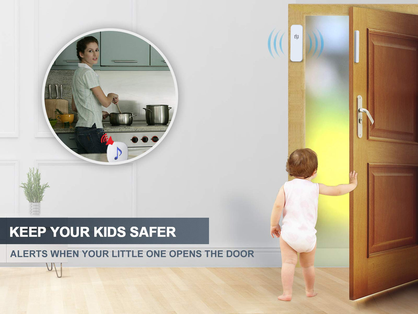 HTZSAFE Wireless Door/Window Magnetic Sensor Alarm-600 Feet Long Wireless Transmission Range-35 Classic Melodies Optional,4 Volume Levels & LED