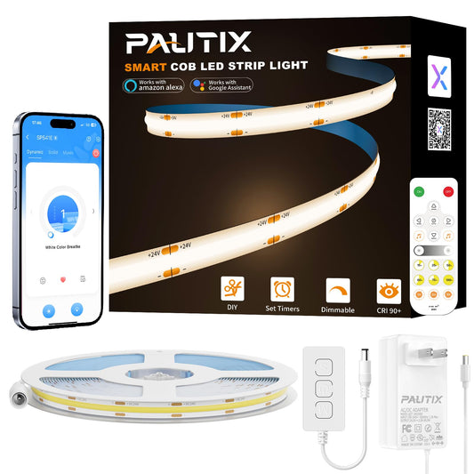 PAUTIX COB LED Strip Nautral White,4000K Dimmable LED Tape Light,CRI93+ Super Bright High Lumen,Compatible with Alexa/Google Assistant,Flexible Strip
