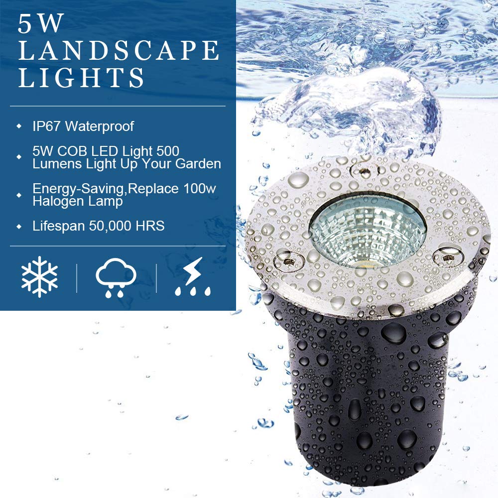 ELEGLO Low Voltage Landscape Lighting,LED Well Light Outdoor 12-24V AC/DC In-Ground Lights IP67 Waterproof Warm White Paver Lights with Wire Connector