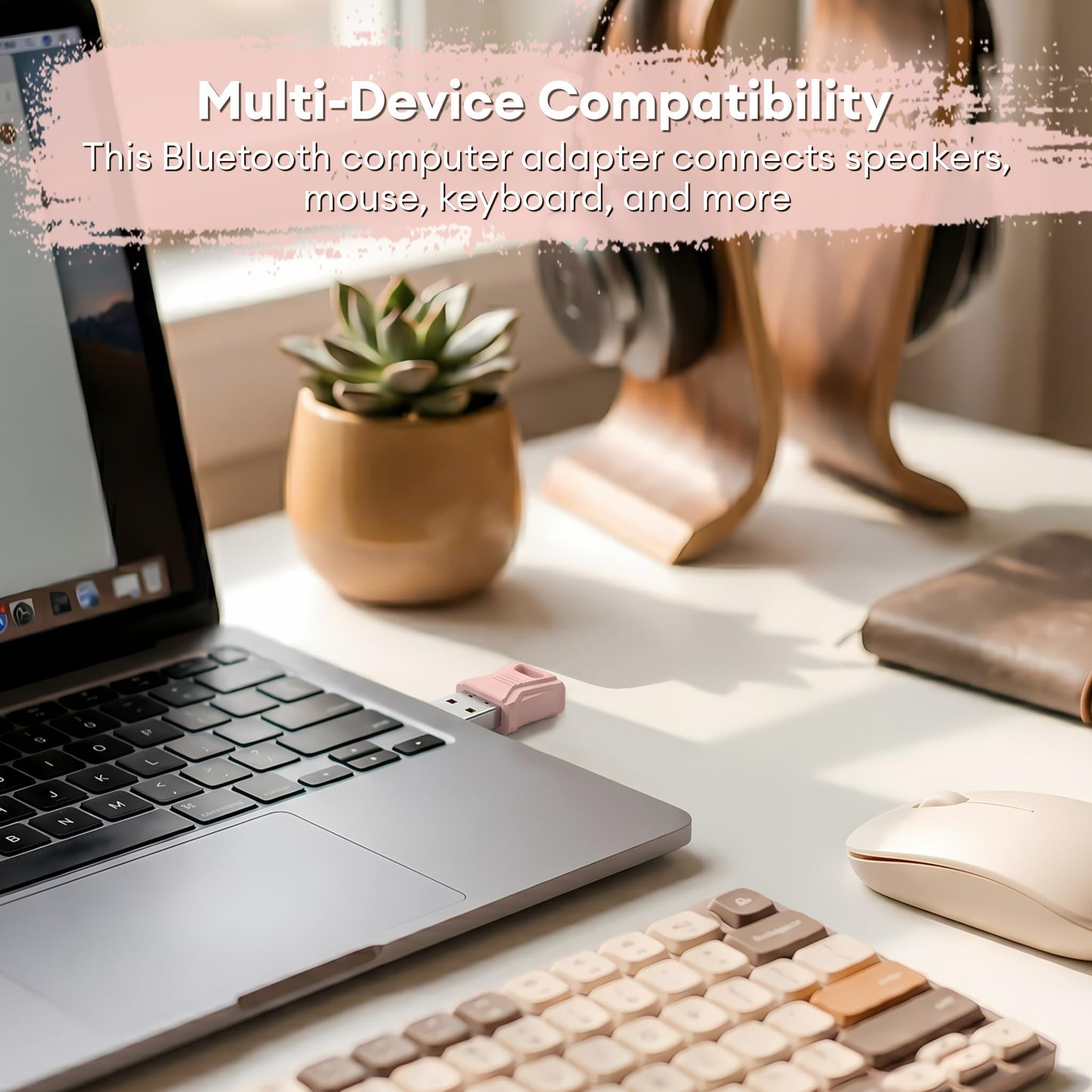 Molltto Pink USB Bluetooth Adapter for PC, Bluetooth 5.3 USB Dongle