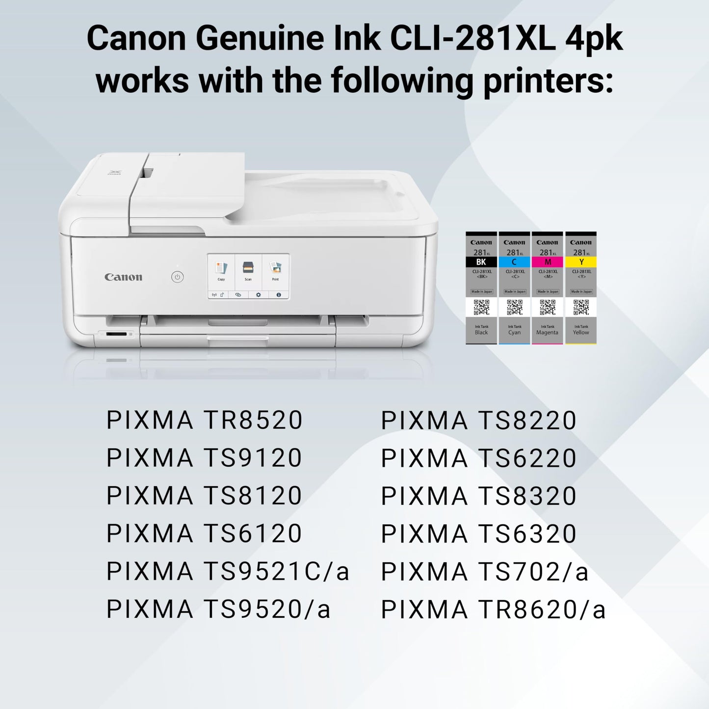 Canon CLI-281 XL Genuine BKCMY Four Color Value Pack, Compatible with TR8520, TS9120,TS8120, TS6120, TS9521C/a, TS9520/a, TS8220, TS6220, TS8320