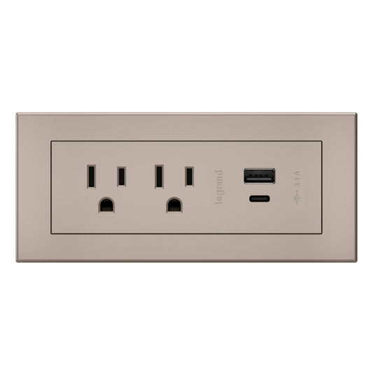 Legrand Wiremold RDZCNI10 radiant Furniture Power Center with USB, Recessed Power Strip, 2 Outlets, Type A/C USB, 10 Foot Cord, Nickel