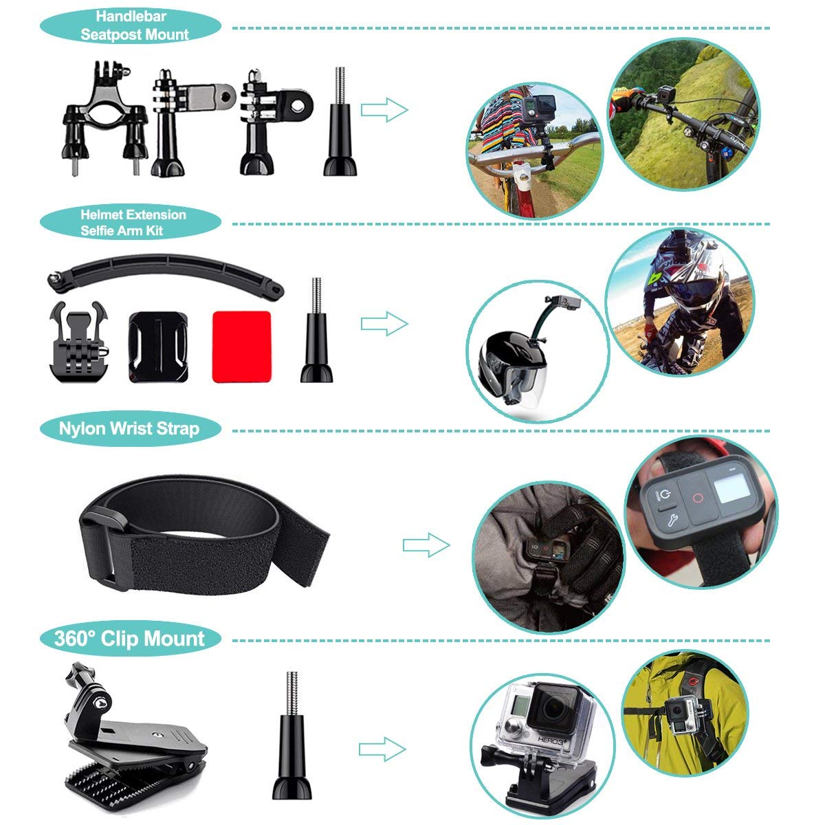 Appolab 61 in 1 Action Camera Accessories Kit for GoPro Hero 13 12 11 10 9 8 7 6, Gopro Max, GoPro Fusion, Xiaomi, Insta360, DJI Osmo Action, AKASO