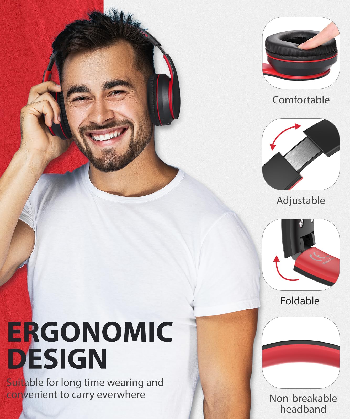 rockpapa E7 Over Ear Wireless Bluetooth Headphones with Mic, Foldable Wired/Wireless Headphones with Microphone for Kids Childrens Boys Girls Teen