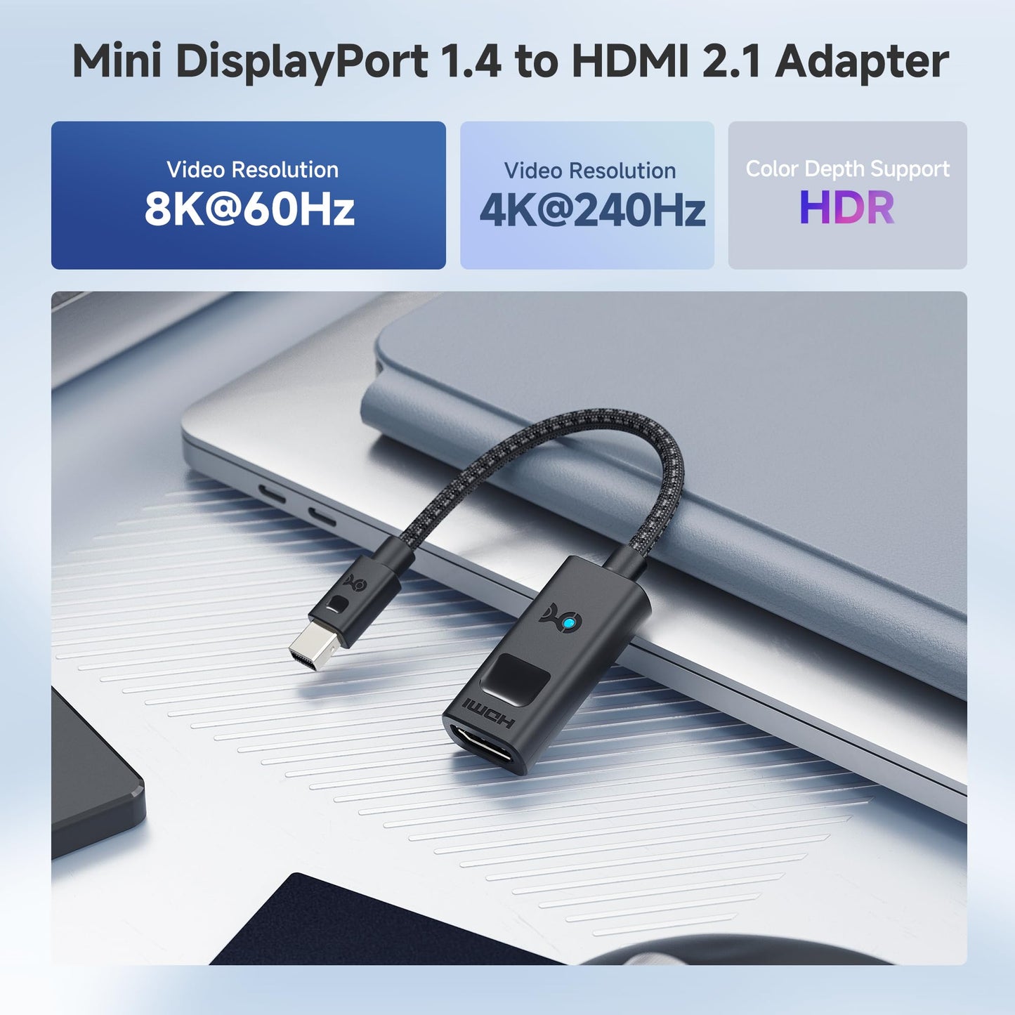Cable Matters Active 8K Mini DisplayPort 1.4 to HDMI 2.1 Adapter with 4K 240Hz / 8K 60Hz, Unidirectional Mini DisplayPort to HDMI 2.1 Cable Adapter