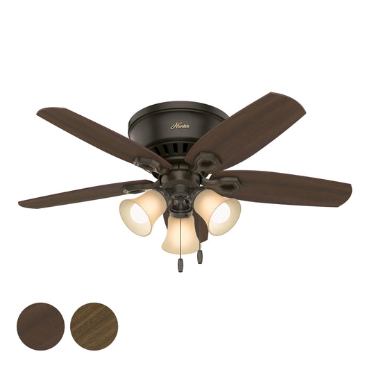 Hunter Fan 42 inch Low Profile Traditional Ceiling Fan in New Bronze - Three-Light Fitter with Cased White Glass (Renewed) (New Bronze)