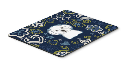 Caroline's Treasures BB5059MP Blue Flowers Maltese Mouse Pad, Hot Pad or Trivet for Home Office Gaming Working Computers Laptop Mouse Mat,Washable