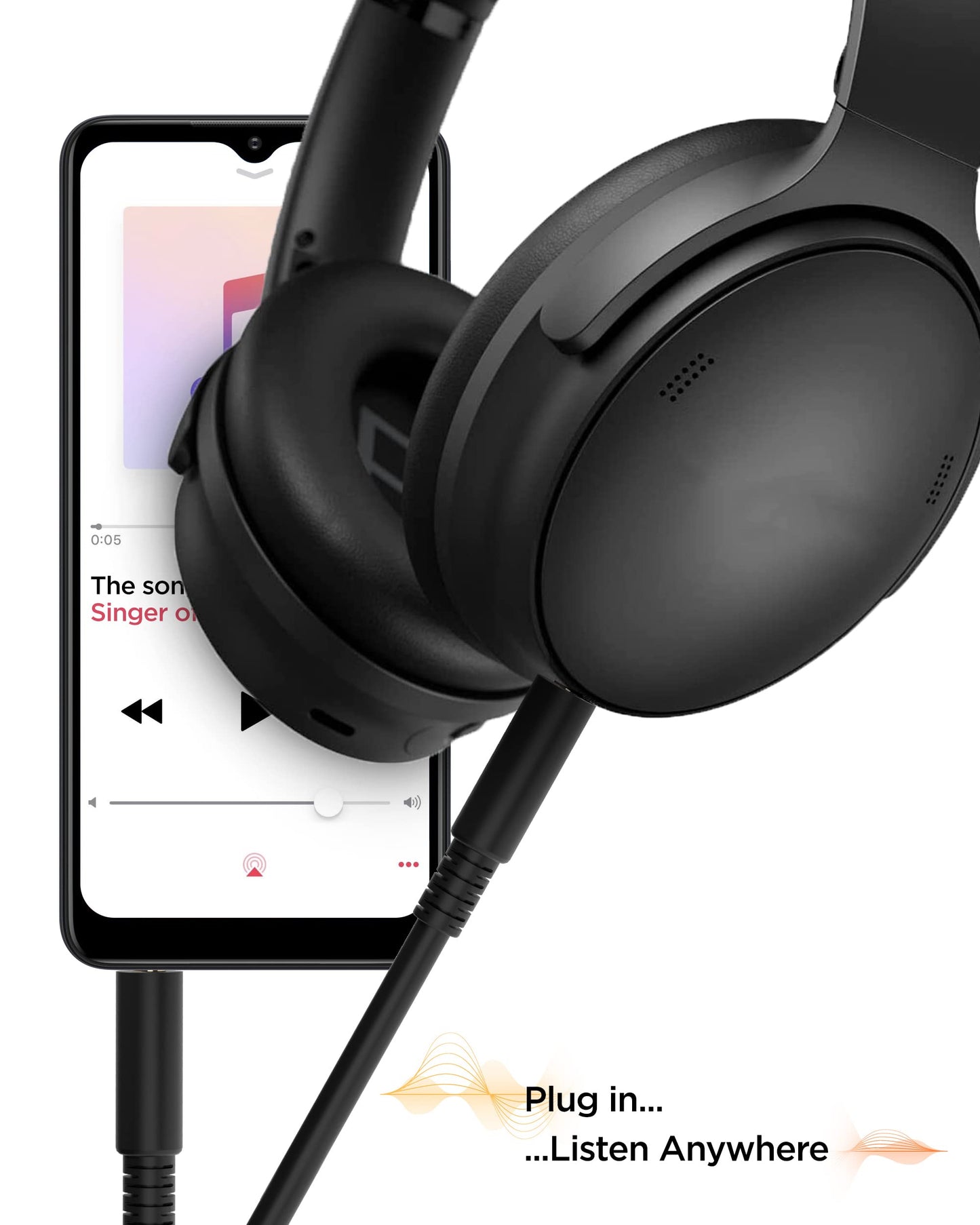 GALVANOX 2.5mm to 3.5mm aux Cable for Bose Headphone Cable Compatible with B0SE QC35 II / QC45 (Black)