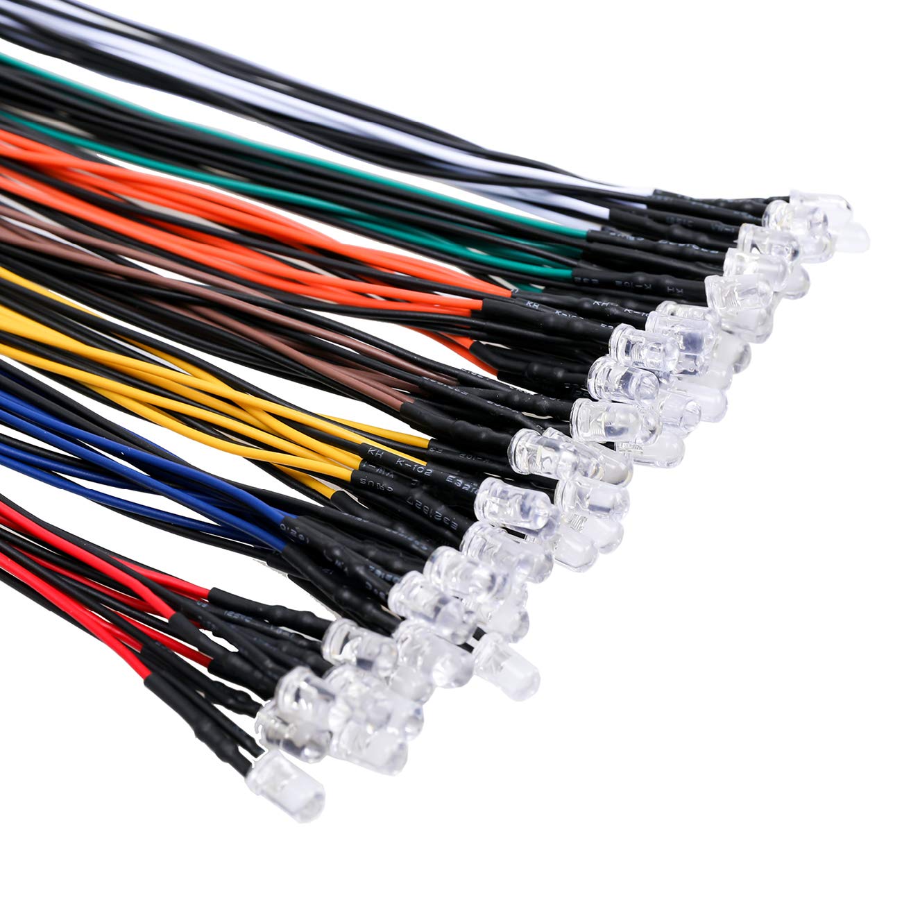 EDGELEC 56pcs (7 Colors x 8pcs) 12 Volt LED Lights Emitting Diodes Pre Wired DC 12v 5mm LED Assorted Kit Clear Lens- White Warm-White Red Yellow Green