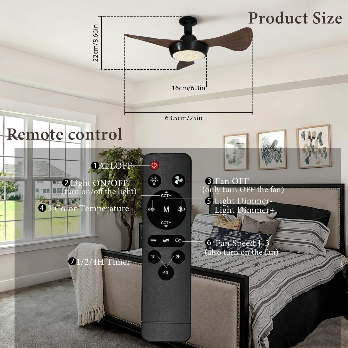 ASCMZOS Socket Fan Light with Remote, 25" Ceiling Fans with Lights, 3 Colors 3000K-6500K Dimmable LED Light Bulb Fan, Screw in Small Ceiling Fan