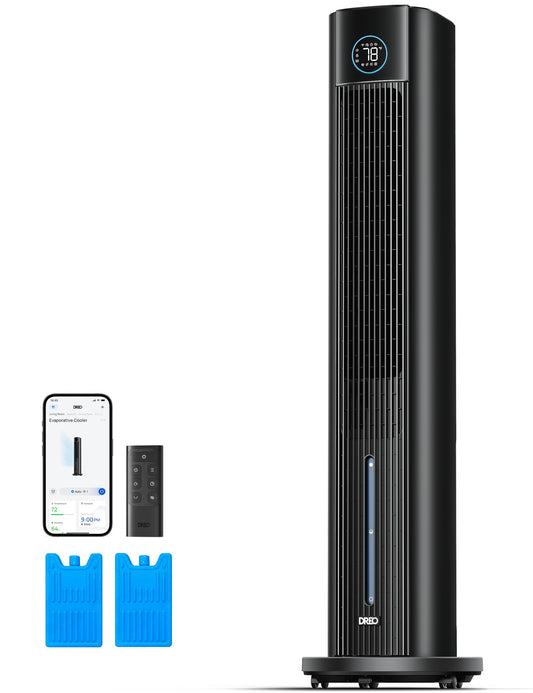 DREO Tower Fan for Bedroom, 43" Cooling Fans That Blow Cold Air 2025 Upgraded, Evaporative Air Cooler, Quiet 85° Oscillating Floor Fan, Easy Cleaning