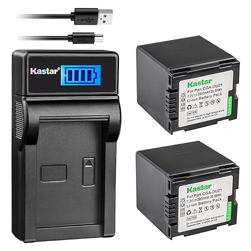 Kastar Battery (X2) & LCD USB Charger Replacement for Panasonic CGA-DU21 and NV-GS40 GS44 GS47 GS50 GS55 GS58 PV-GS150 GS200 GS300 GS320 GS400 GS500