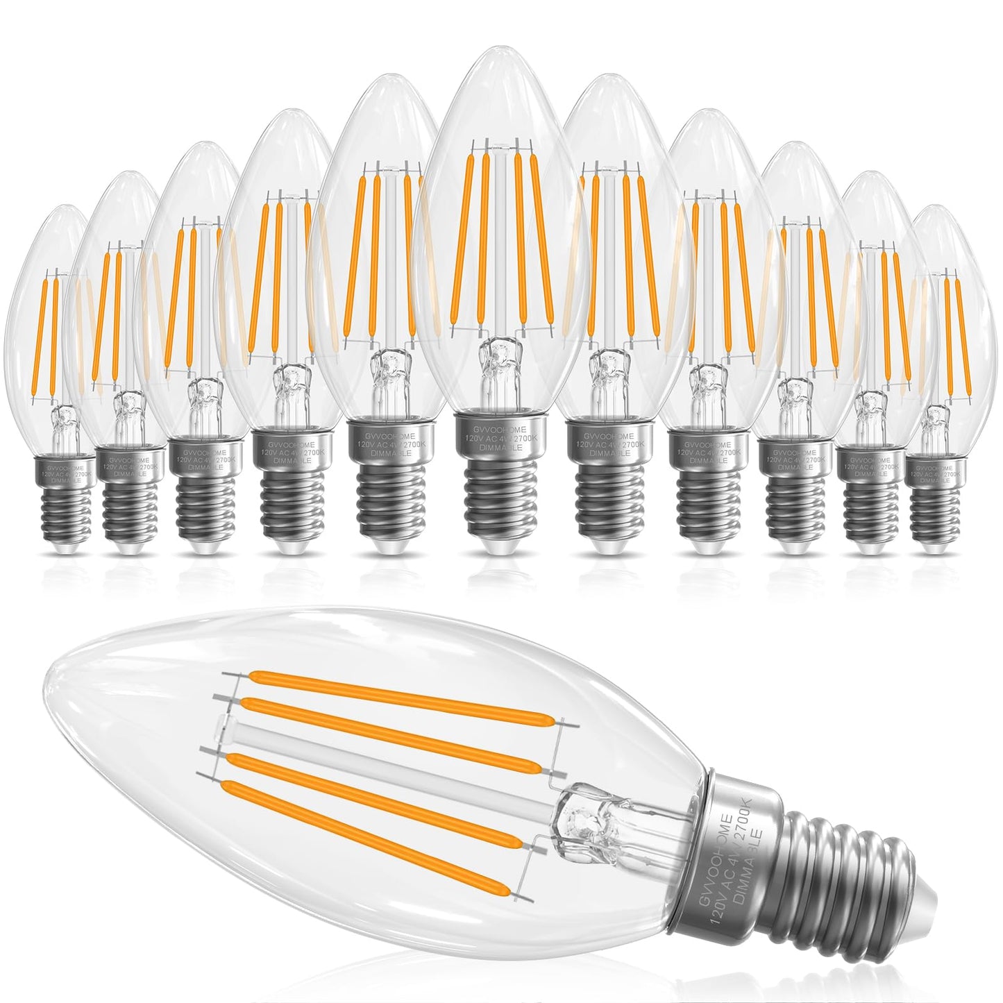 GvvooHome E12 Candelabra Light Bulbs 40 watt Equivalent, E12 LED Bulb 2700K