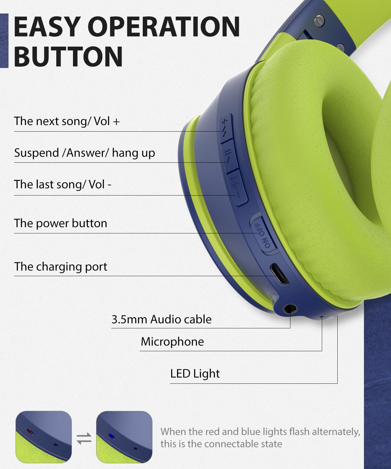 rockpapa E7 Over Ear Wireless Bluetooth Headphones with Mic Include Travel Case, Foldable Wired/Wireless Headphones with Microphone for Kids Childrens