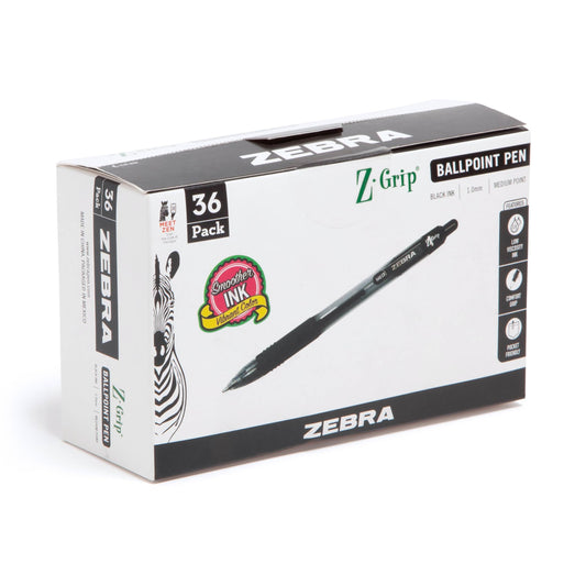 Zebra Pen Z-Grip Retractable Ballpoint Pen, Smooth-Flowing Black Ink, 1.0mm Medium Point, School & Office Supplies, Ideal for Note-Taking, Journal