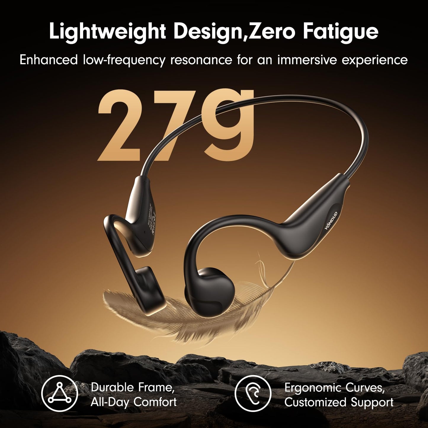 Yomdud Bone Conduction Headphones,Open Ear Headphones Bluetooth 5.4 with Mic,10H Playtime,Bone Conduction Earbuds IPX5 Waterproof,Sports Headphonefor…