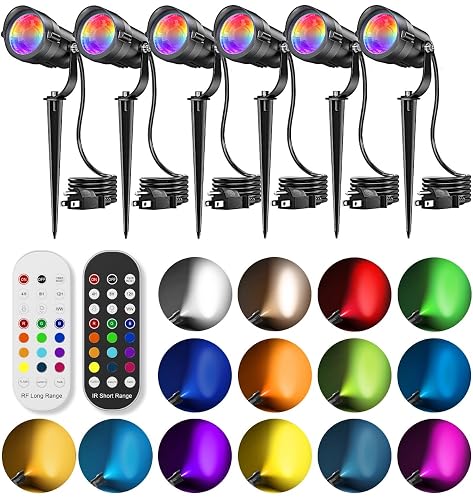 HIBOITEC 12W Christmas Spotlight Outdoor with Plug Timer Color Changing 120V Landscape Lighting Waterproof Dimmable LED Spot Light for Yard Christmas