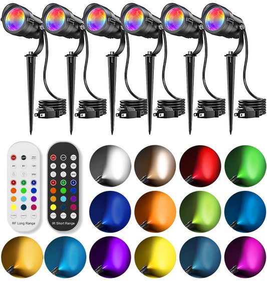 HIBOITEC 12W Christmas Spotlight Outdoor with Plug Timer Color Changing 120V Landscape Lighting Waterproof Dimmable LED Spot Light for Yard Christmas