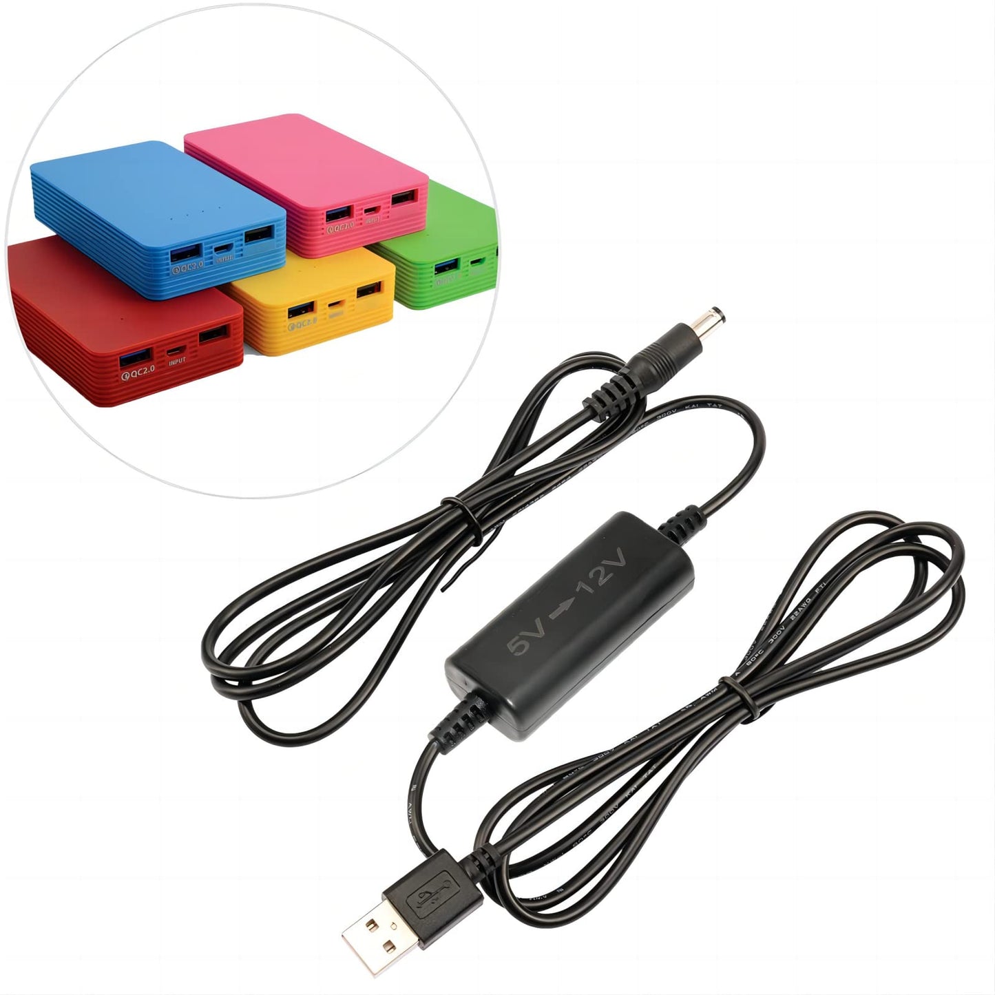 KUNCAN 5ft USB 5v to DC 12v Step Up Converter Cable, USB Port Voltage Converter to DC 5.5 x 2.1mm Connector