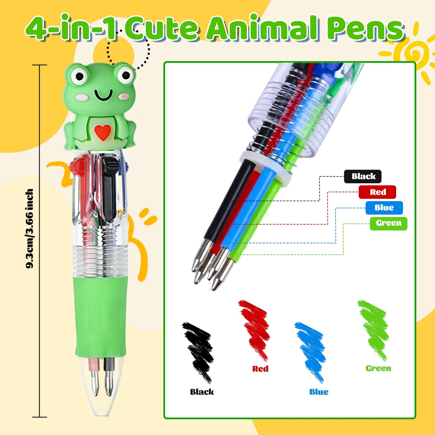 Zhirlyn Animal Party Favors Animal Pens Multicolor Pen in One Cute Fun 4-in-1 Pens Bulk Cool Ballpoint Pens for Birthday Gifts Teacher Supplies