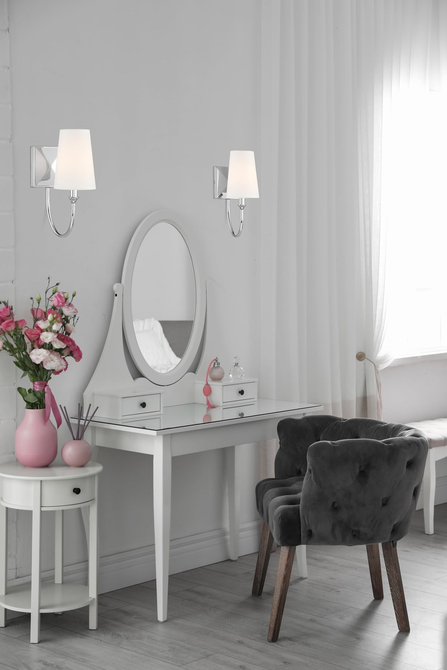 Savoy Essentials 9-2542-1-109 Cameron Modern Farmhouse White Fabric Wall Sconce, 1-Light 40 Watt, 13" H x 5" W, Polished Nickel