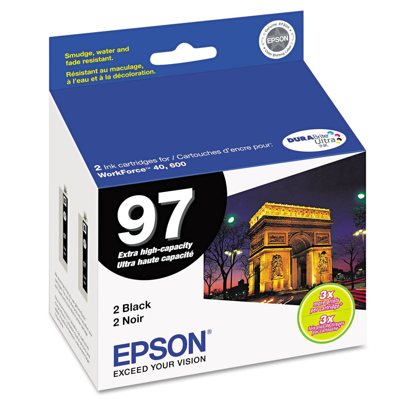 Epson No. 97 T097120-D2 Extra-High Capacity Black Ink Cartridge For WorkForce 600 and WorkForce 40 Printers, 2-Pack