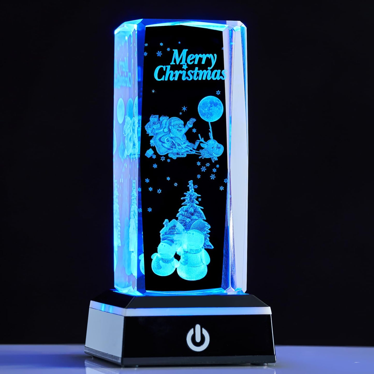 Zerelys 3D Crystal Christmas Gifts for Women with LED Base, Crystal Lamp Christmas Home Room Party Decor Gift for Mom Men(Merry Christmas)