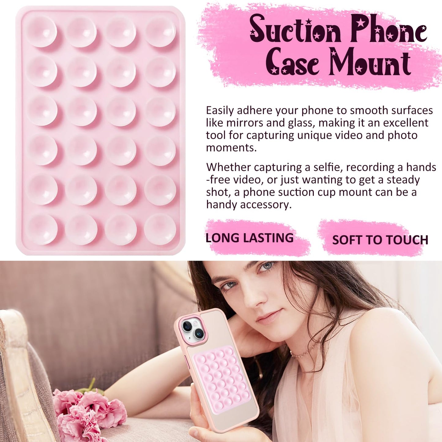 JingJinYY Silicone Suction Phone Case Mount, Non Slip Sticky Phone Grip for Cellphone, Silicon Adhesive Suction Cup Phone Mount, Strong Grip Holder