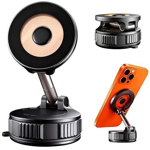 RayLink for MagSafe 360° Adjustable Car Phone Holder, [120LB Suction Cup & 2800gf Force] for Magnetic Phone, One-Hand Release Mount for iPhone