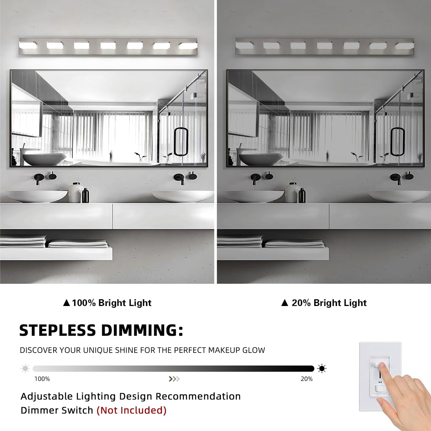 Bicrink 7-Light Bathroom Vanity Light Fixture Over Mirror, Nickel LED Vanity Lighting Fixtures, 45.67 inch Modern Bathroom Wall Light Fixtures