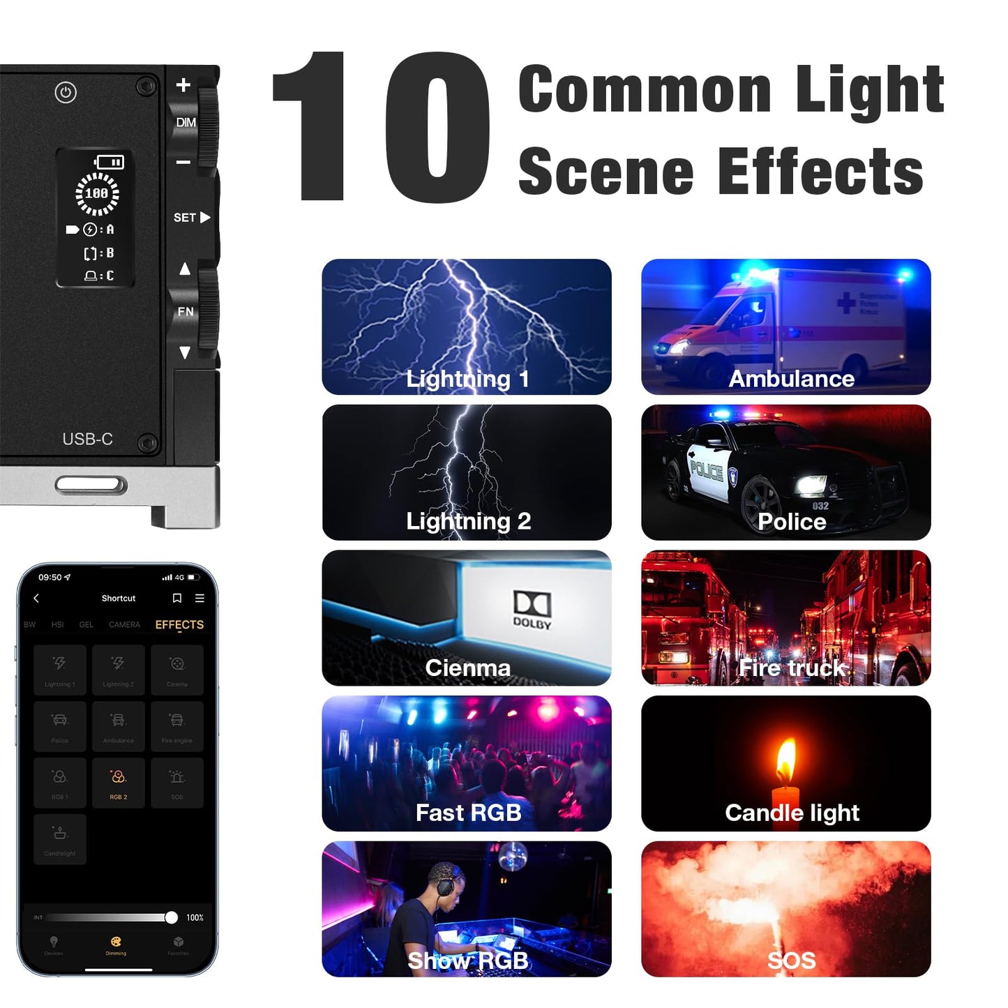 Pixel G1s RGB Video Light with APP Control, 12W 210 Minutes Rechargeable Battery LED Camera Light, 10 Common Lighting Effects, CRI?97 2500-8500K LED