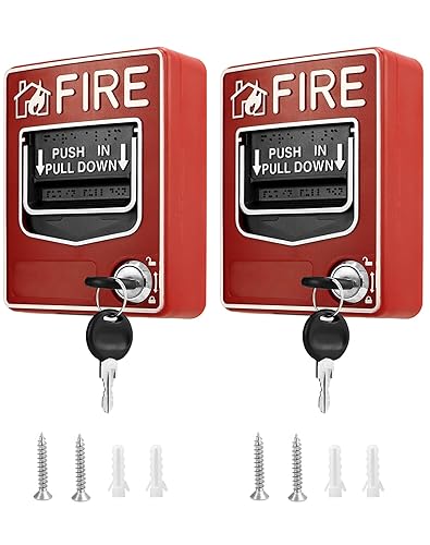 QWORK Dual Action Fire Alarm Call Point 9-28VDC - 2Pack Wired Manual Pull Station with Key Reset for Labs, Warehouses & Workshops
