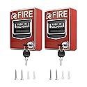 QWORK Dual Action Fire Alarm Call Point 9-28VDC - 2Pack Wired Manual Pull Station with Key Reset for Labs, Warehouses & Workshops