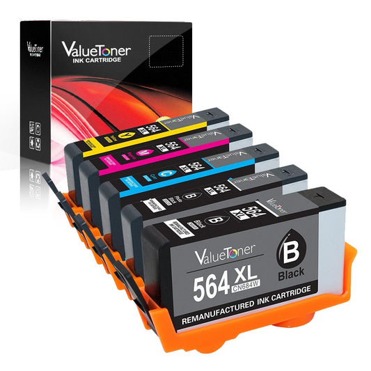 Valuetoner Remanufactured Ink Cartridges for 564 564XL (Black, Cyan, Magenta, Yellow, Photo Black) 5 Pack for Officejet 4620, Photosmart 7510 5520