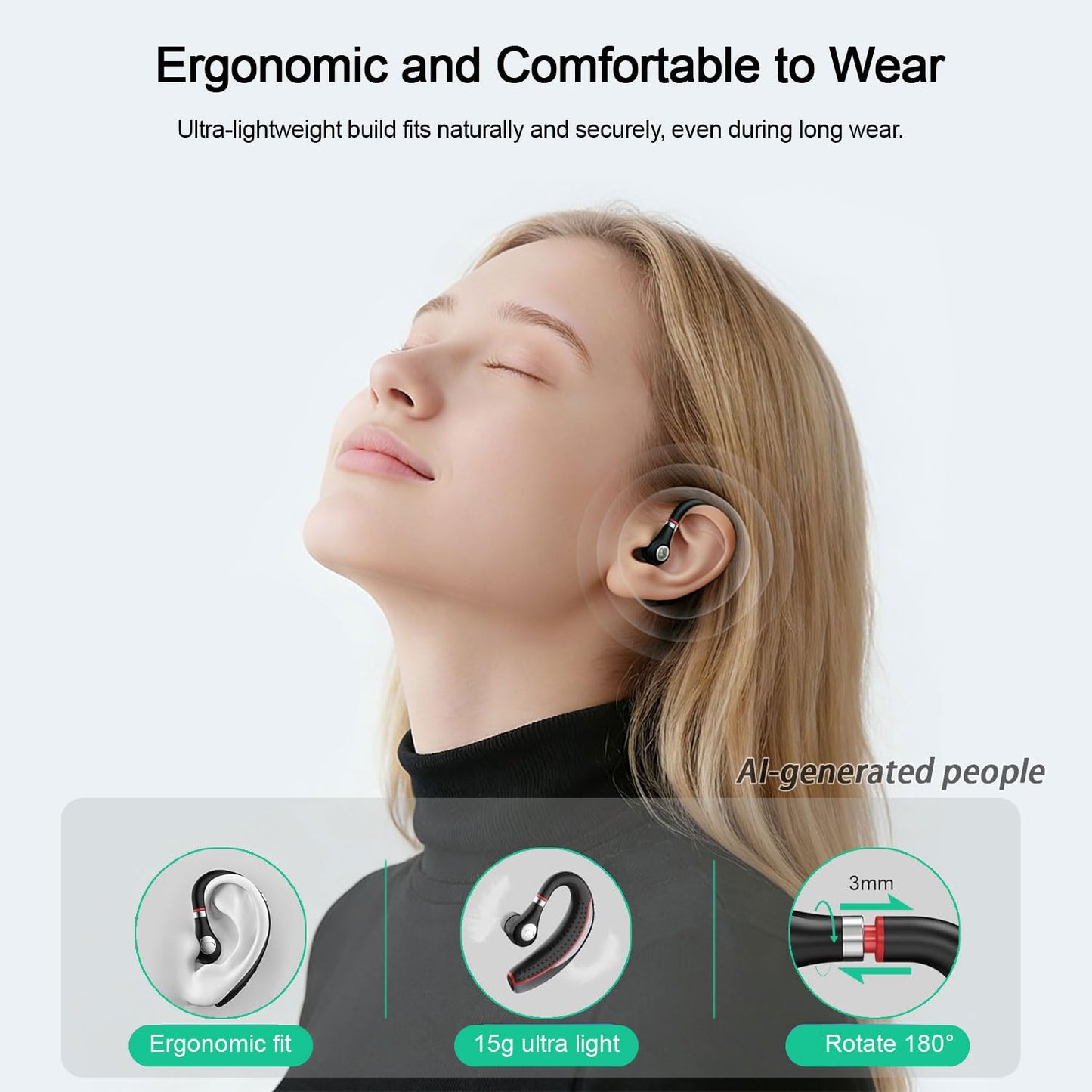 Bypeanis Bluetooth Headset, Wireless Bluetooth Earpiece with 500mAh Charging Case for Hands-Free Ultralight Headphones V5.3 with Microphone for iOS