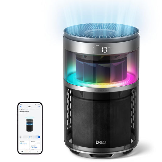 DREO Smart Air Purifier With RGBIC Light,Home Air Cleaner with Wi-Fi/Voice/Alexa, 4 Speeds & Auto/Turbo/HEPA Sleep Modes for Smoke, Dust, Pollen