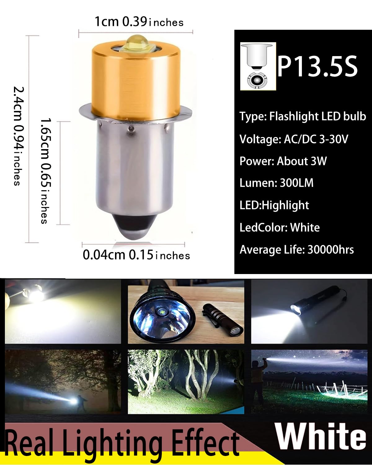 Deerma LED Maglight Bulb Replacement DC 3-30V for 3-16 C&D Cell 3W LED Flashlights, Brighter & Longer Lifespan Than Original(1 Pack)