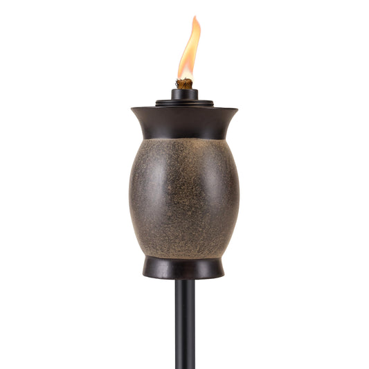 TIKI Resin Jar Torch, 4-in-1 Design, 64" - Weather-Resistant Outdoor Torch for Patio, Garden & Lawn | Stone Color | Includes Long-Lasting Wick