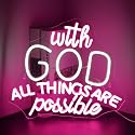 DREAMFORT With God All Things Are Possible Neon Sign,Cool White and Pink LED Neon Light for Wall Decor,USB Letters Light Up Signs for Inspirational