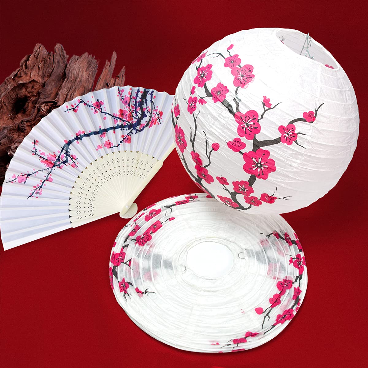 8Pcs Chinese Japanese Cherry Design Paper Lantern Lamp Shade for Japanese Restaurant Church Wedding Gift Party Favors DIY Decoration Oriental Style