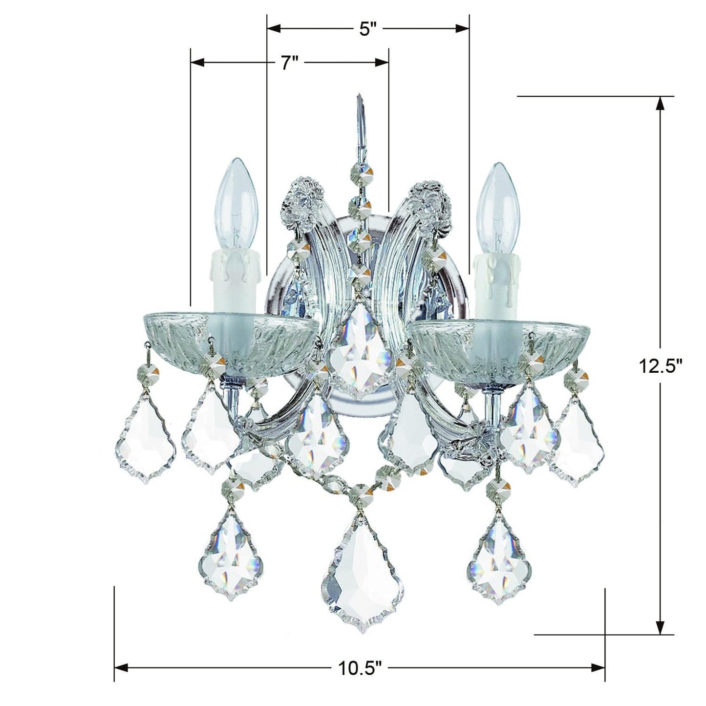 Crystorama Maria Theresa 2 Light Clear Italian Crystal Polished Chrome Sconce