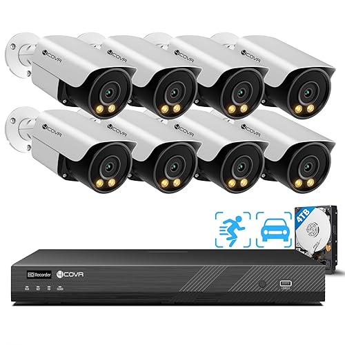 4COVR 12MP Security Camera System PoE for Business, 2-Way Audio Talk, Person Vehicle Detection & Smart Color Night Vision, 16 Channel NVR 4TB HDD