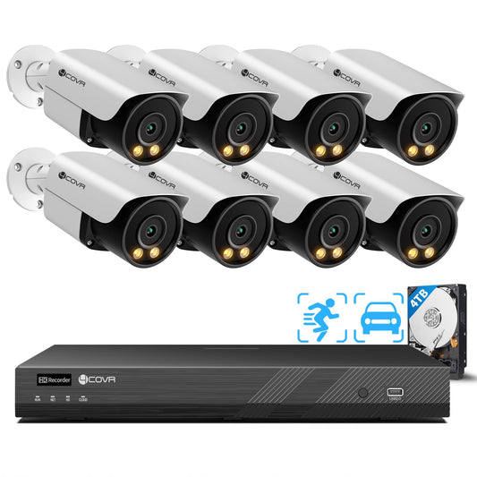 4COVR 12MP Security Camera System PoE for Business, 2-Way Audio Talk, Person Vehicle Detection & Smart Color Night Vision, 16 Channel NVR 4TB HDD