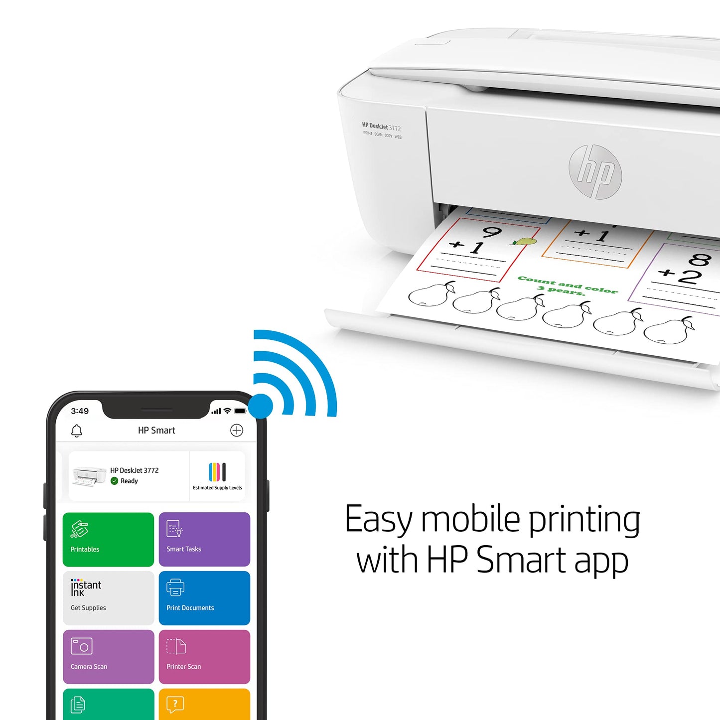 HP DeskJet 3772 All-in-One Color Inkjet Printer Scanner and Copy, Instant Ink Ready, Wireless Printers for Home and Office, Photo Print, Built-in