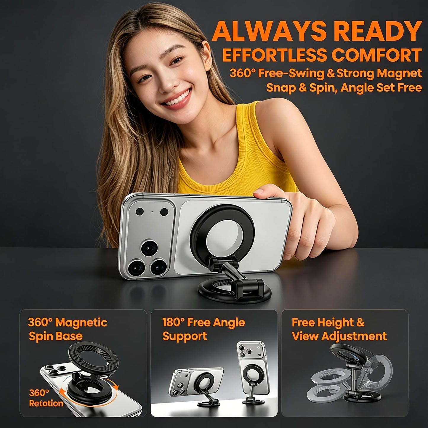 PKYAA Magnetic Ring Phone Holder [Dual-Sided Magnetic] [Super Magnet] [Carbon Fiber] 2026 Upgraded Foldable Double Magnet Phone Mount for Magsafe