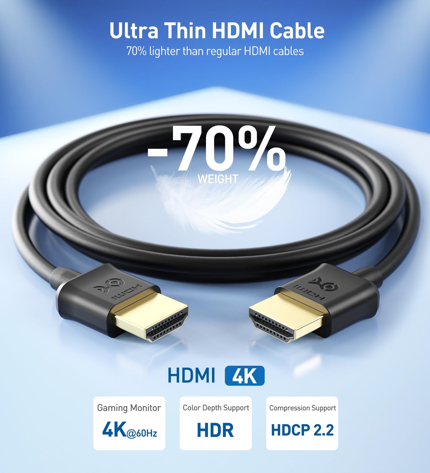 Cable Matters 2-Pack Ultra Thin HDMI Cable 6 ft, Support 4K@60Hz, Ultra Slim HDMI Cable 4K Rated with Ethernet, HDR Support for PS5, Xbox Series X/S