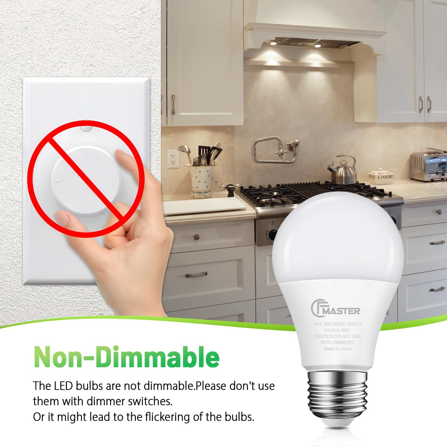 CFMASTER A19 LED Light Bulb, LED Bulbs 100 Watt Equivalent, 5000K Daylight Light Bulbs, 1500 Lumens, E26 Standard Base Lightbulb, Non-Dimmable 15W