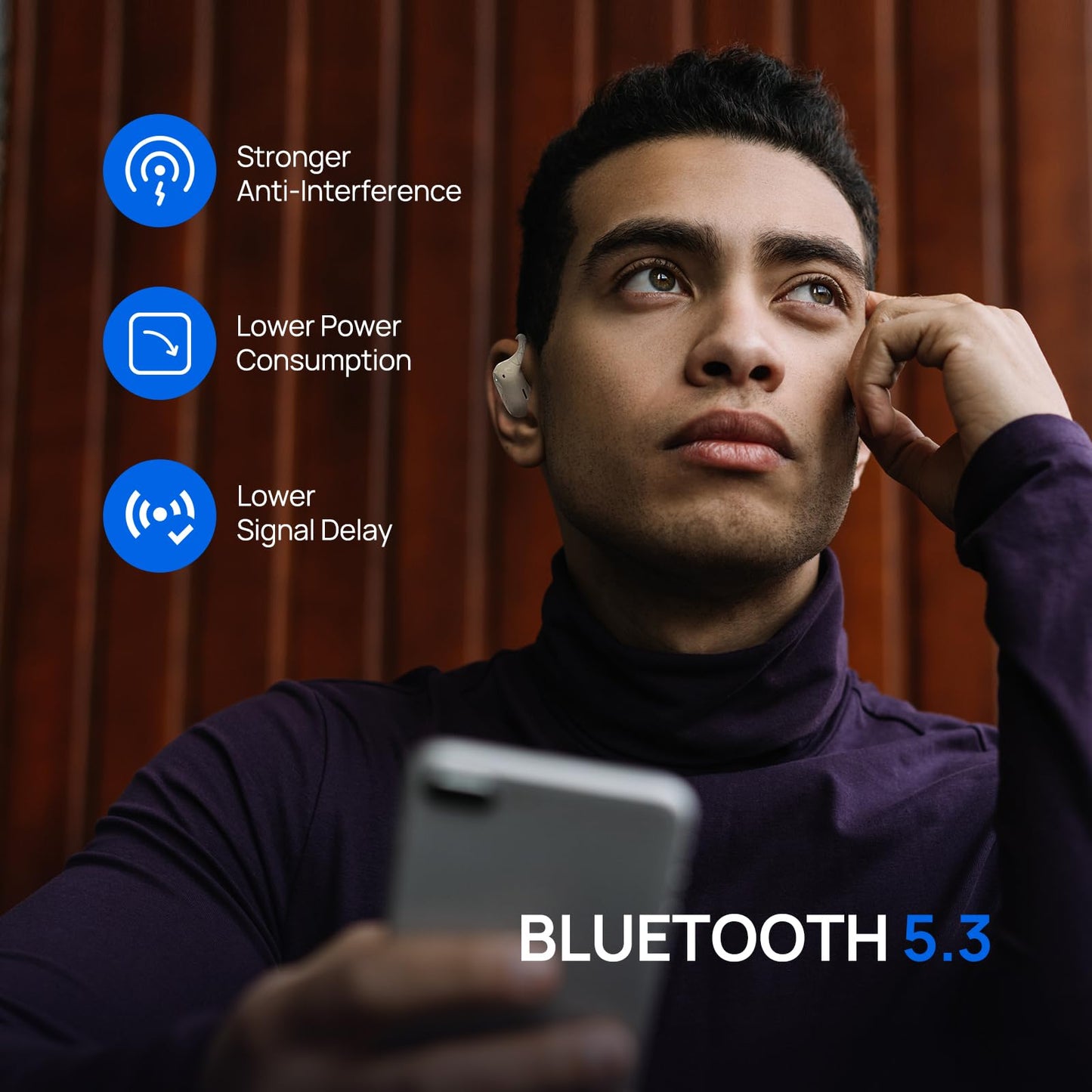 Hivox Open Ear Earbuds,Wireless Headphones with Earhooks,Earphones Wireless Bluetooth Air Conduction,Ultra-Comfort,Clear Calls,30H Playtime,IP54