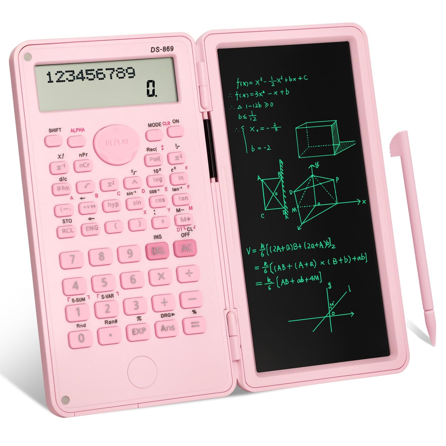 Niodel Scientific Calculator with LCD Writing Tablet Notepad, 240 Functions Foldable Math Calculator, Dual-Line 10+2 Digit Large Display, Portable