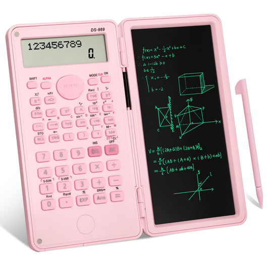 Niodel Scientific Calculator with LCD Writing Tablet Notepad, 240 Functions Foldable Math Calculator, Dual-Line 10+2 Digit Large Display, Portable